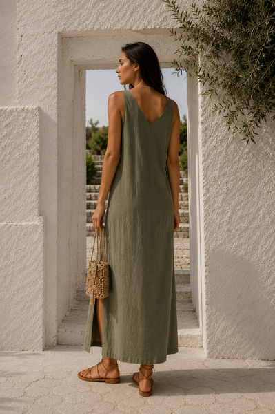 Лляна сукня Capri з тенселом хакі | YULA 2026-1308 фото
